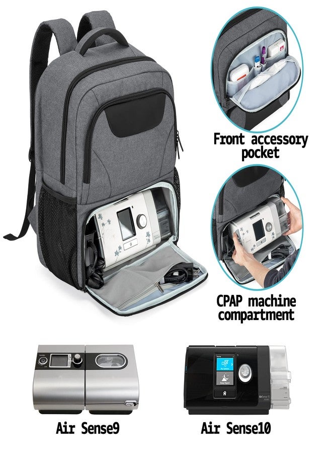 CURMIO CPAP Backpack, CPAP Travel Bag Compatible for ResMed AirSense 9, AirSense 10, AirSense 11, Philips System One, Gray (Bag Only, Patented Design) - Image 2